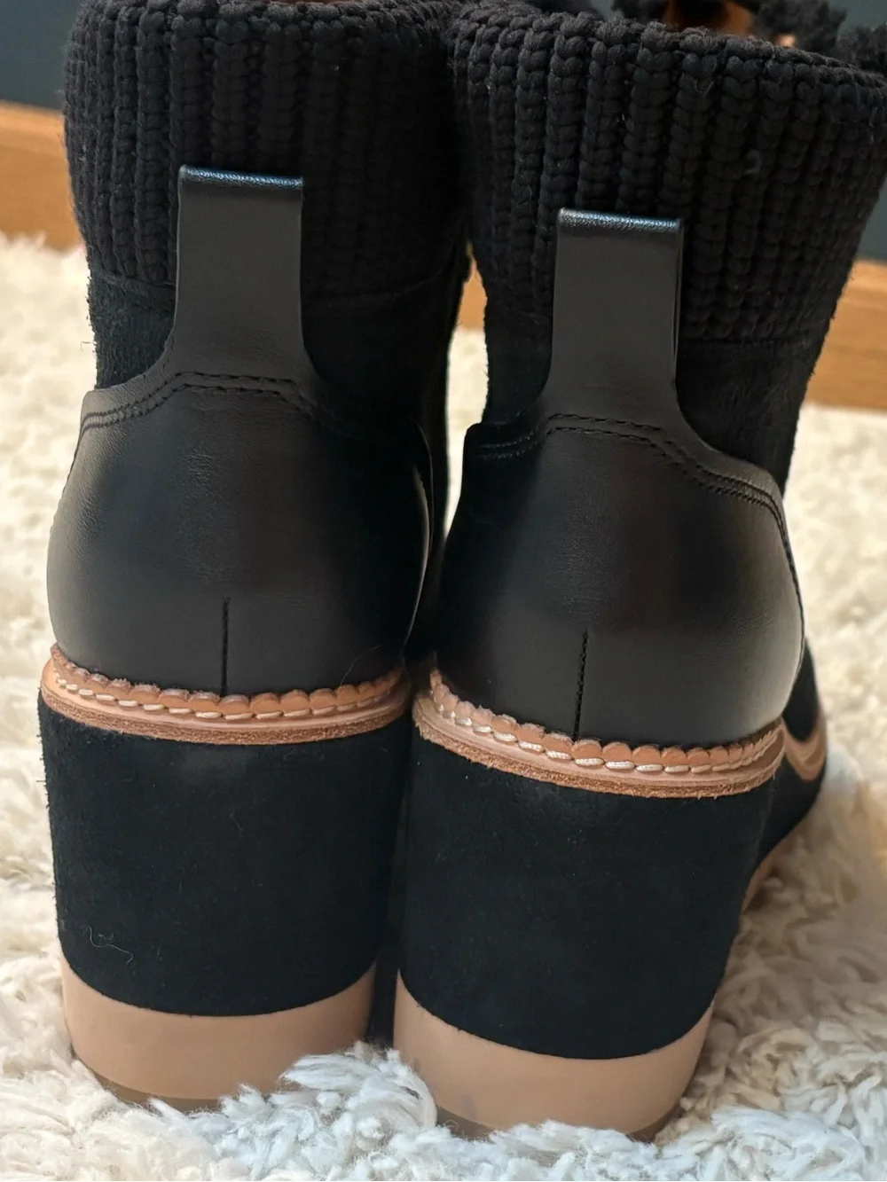 Kate Spade Willow Wedge Lace Up Knit Collar Suede Platform Booties